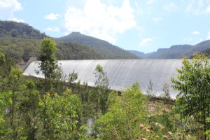 Tallowa Dam with water flowing over the top
