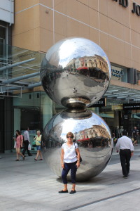 Kaye admiring Rundle Balls at Rundle Mall